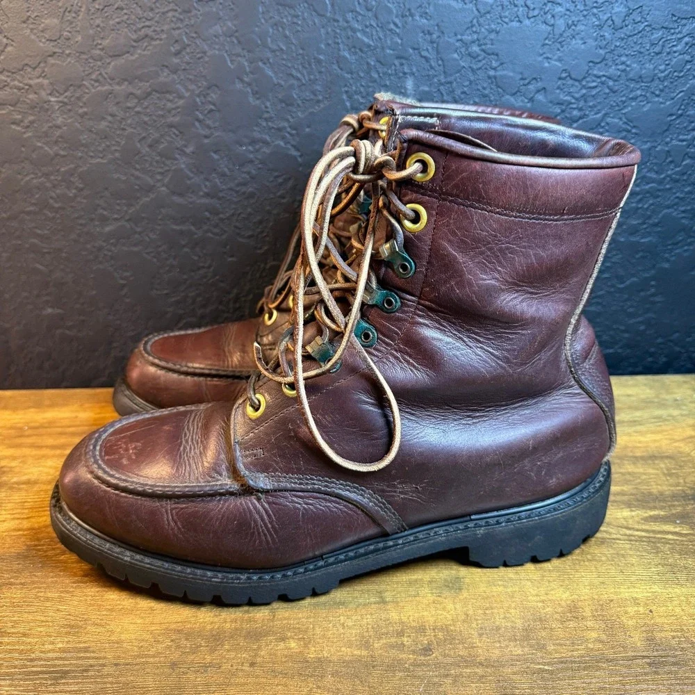 Herman Survivors Vintage Brown Leather Moc Toe‎ Vibram Work Boots Mens 10